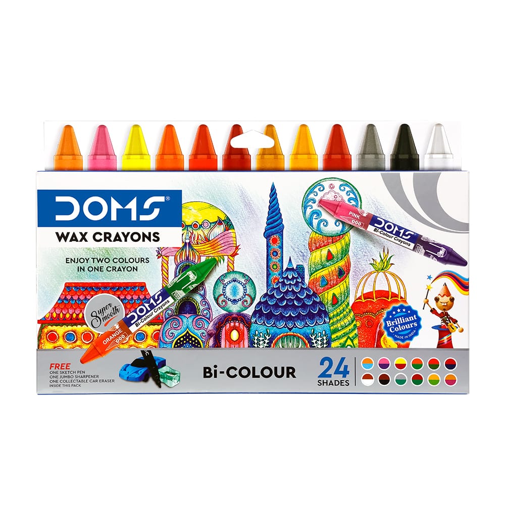 Dom Wax Crayon Big Size Bi-color 24 Shades With Collectable Eraser — STATIONERY, Baby Basics Nairobi