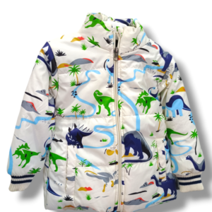 Kids White Dino Waterproof  Non Hooded Jacket