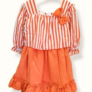 Girls Frocks Rust Striped Flowy Girls Dress