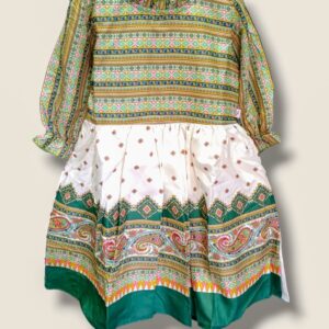 Girls Frocks Green Cultural Middle Sleeved