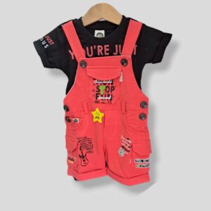 Dungaree Unisex Red With Black Tshirt  Non Stop Fun